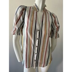 Maeve Anthropologie 100% Cotton Colorful Striped Button Up Shirt Size 0